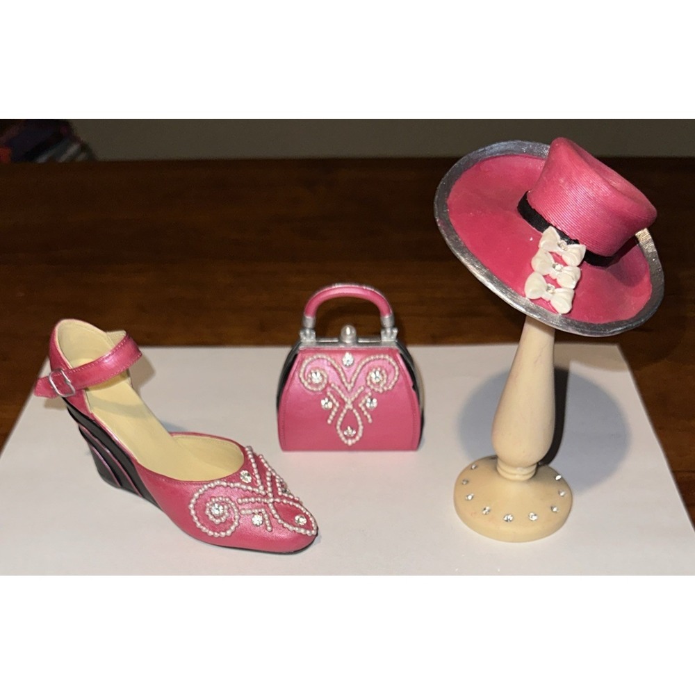 Pandora Pink Fashion Premier 1999 Mini Figurines‎ Hat, Stand, Shoe, Purse